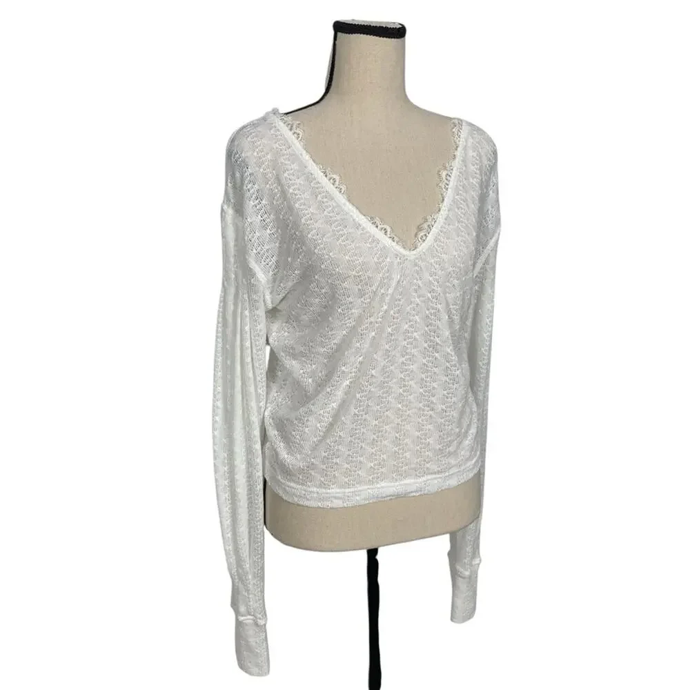 Free People Dream Girl Pointelle Top White Size Medium